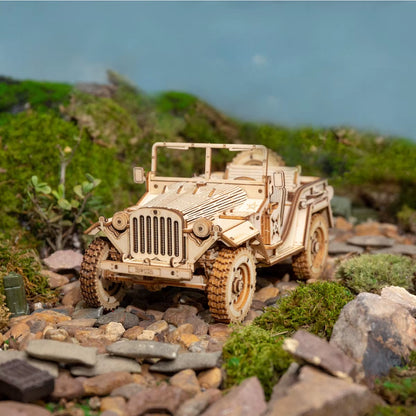 Robotime Classic Car 3D Wooden Puzzle Model Kits: Vintage Train, Army Jeep, and Heavy Truck at 1:15 Scale for Children