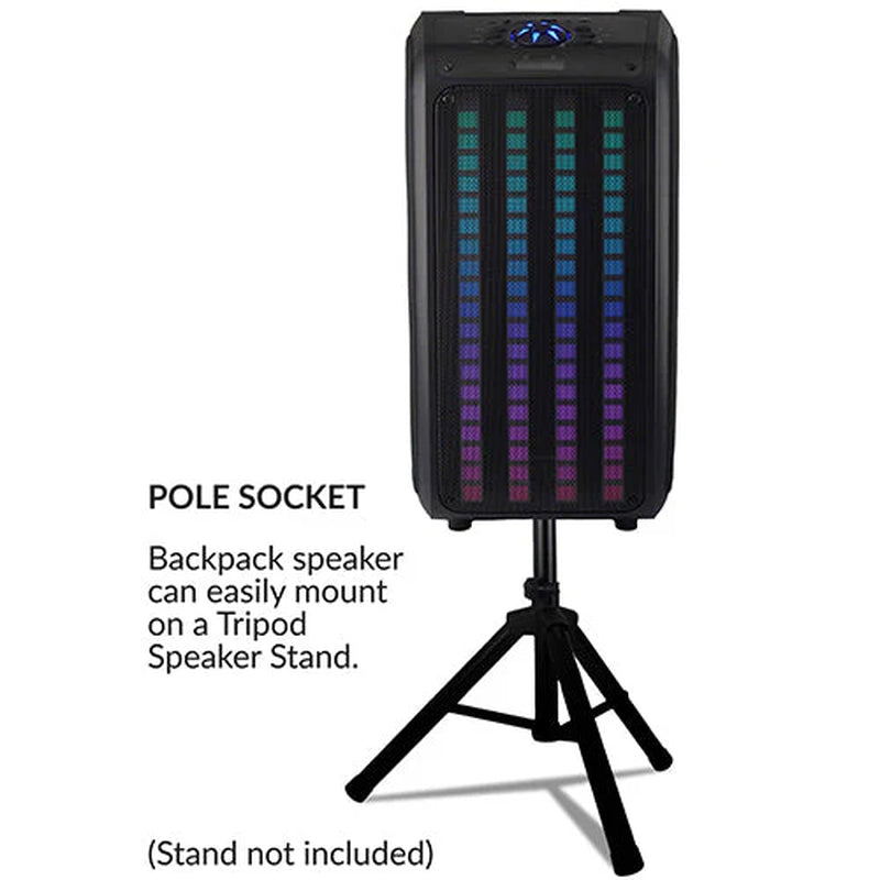 Supersonic 2 X 6.5" Sound Traveler Portable Backpack Speaker W TWS, LED Lights (IQ-8265BT)
