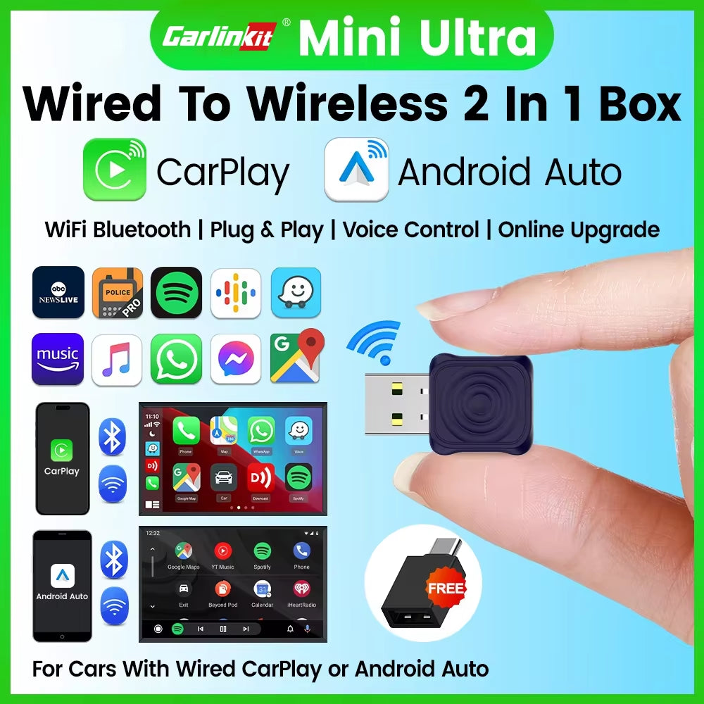 Carlinkit 5.0 Mini Ultra Wireless Adapter for OEM Vehicles - Seamless Wireless CarPlay and Android Auto with Plug and Play WiFi and Bluetooth Connectivity
