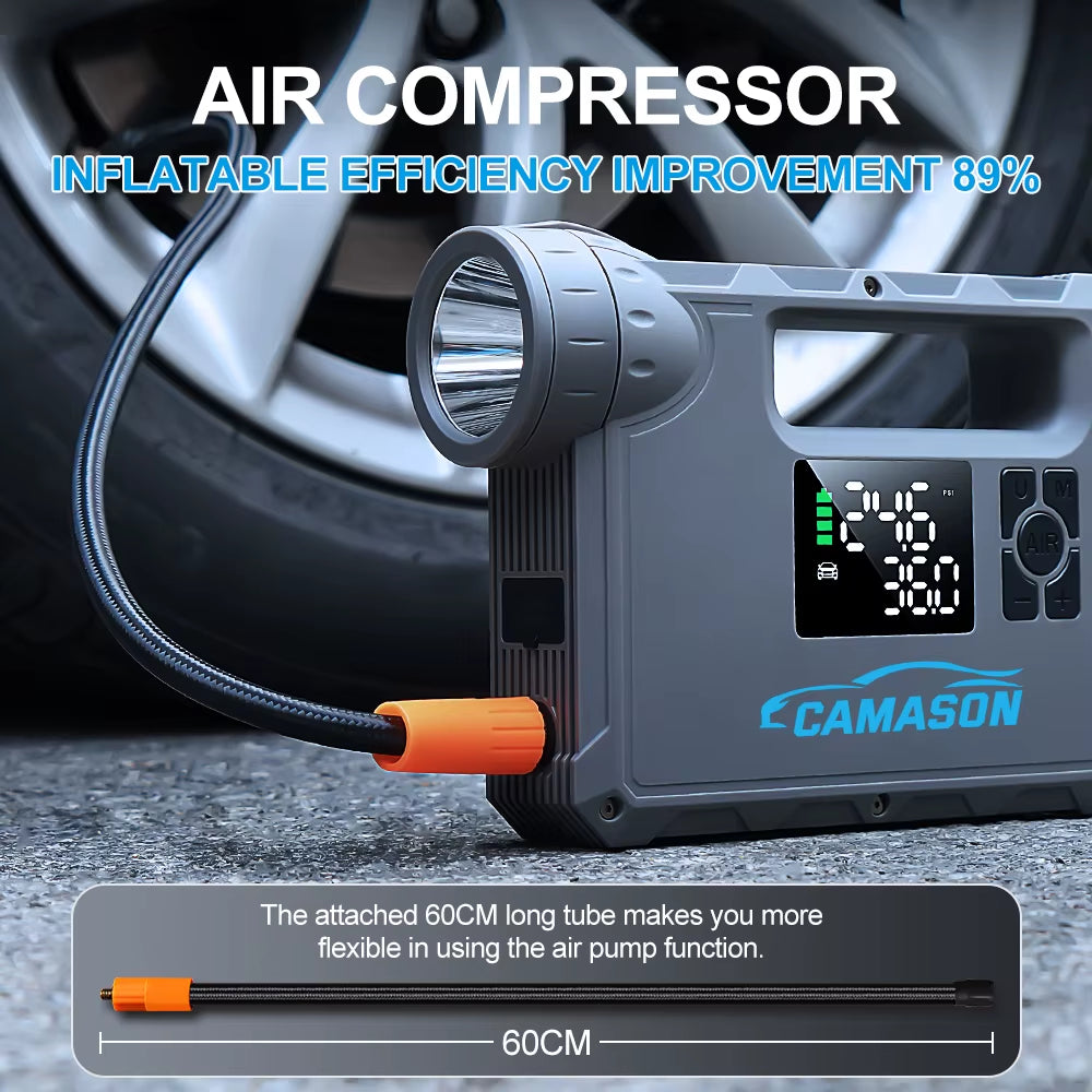 5 in 1 Car Jump Starter with Air Compressor Portable Flashlight Starting Device Power Bank Battery Automotive Booster Start