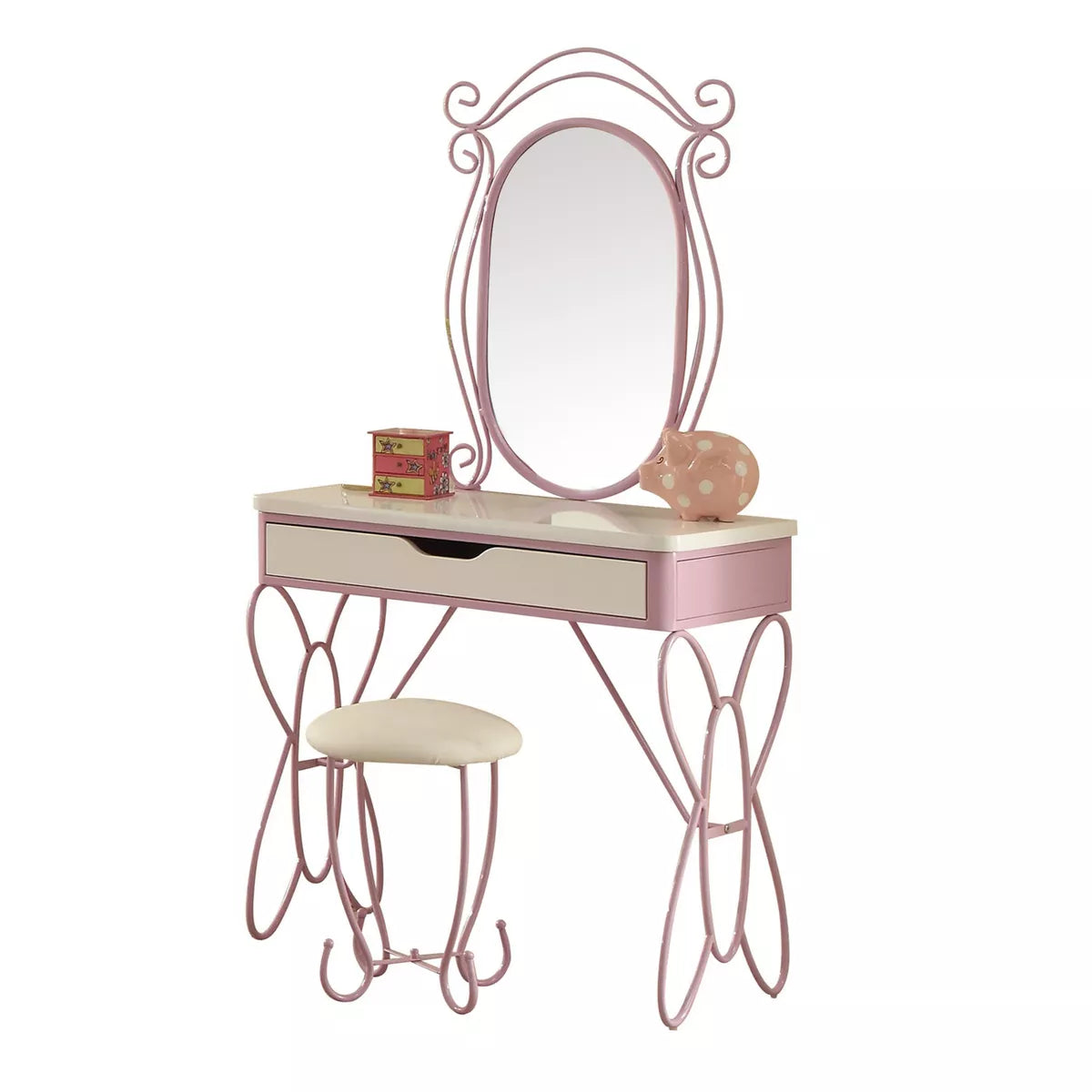 Vanity Set White Purple - Butterfly-Shaped Desk with Stool & Storage Drawer