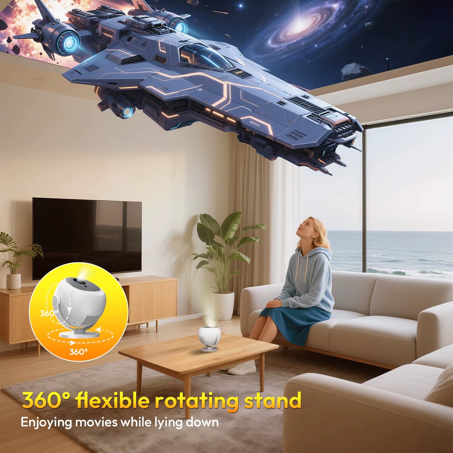 ​ 350 ANSI 4K Portable Android Projector Native 720P/1080P Wifi6 Bluetooth 50% Zoom Electric Focus for Home Theater
