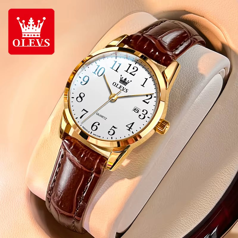 Brand Fashion Quartz Watch for Men and Women Leather Strap Waterproof Original Watch Arabic Numeral Scale Giving to Elders