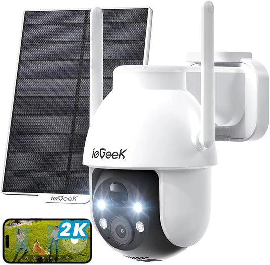 2K 3MP 360° PTZ HD Outdoor Solar Surveillance Camera, Outdoor Battery with PIR Motion Sensor, Colour Night Vision