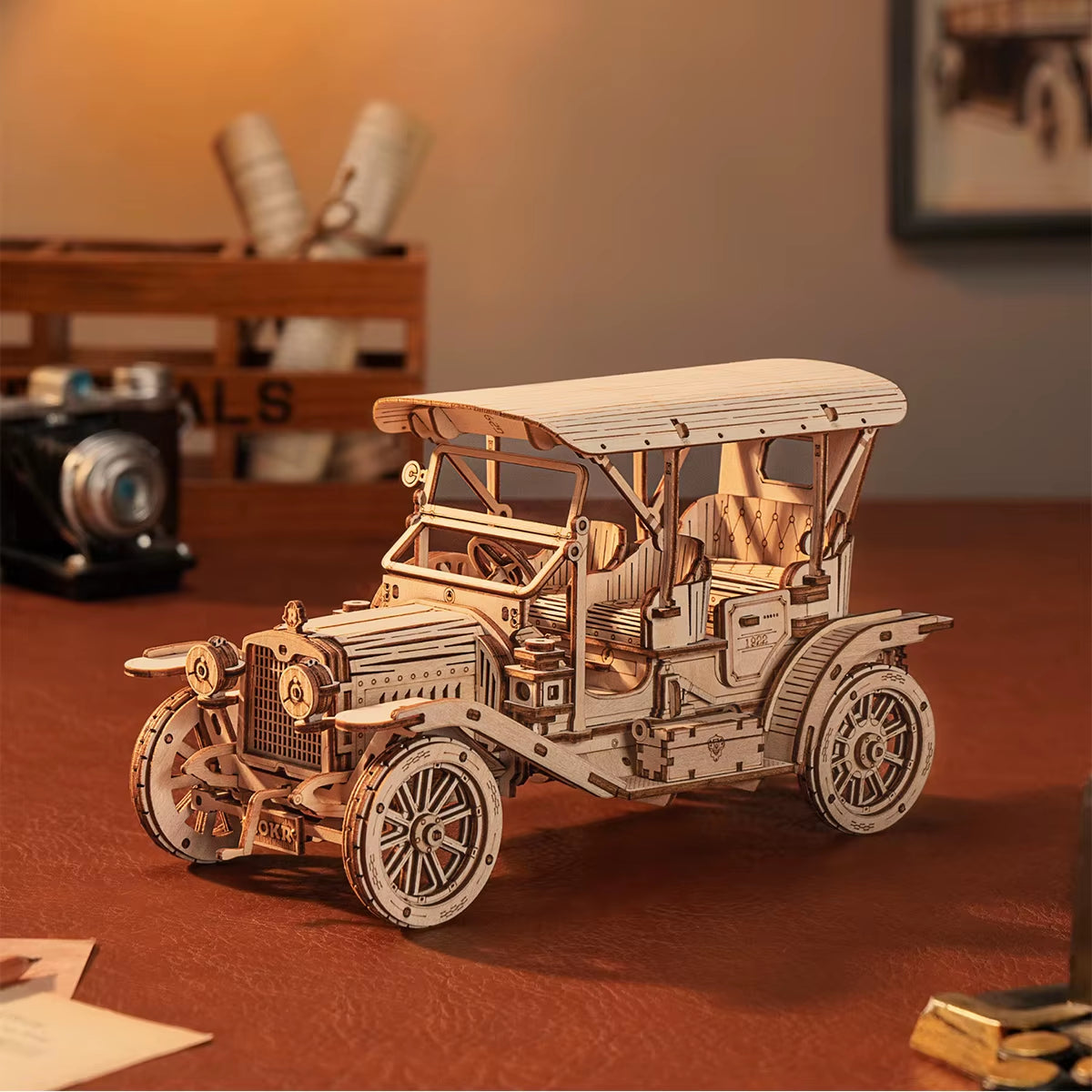 Robotime Classic Car 3D Wooden Puzzle Model Kits: Vintage Train, Army Jeep, and Heavy Truck at 1:15 Scale for Children