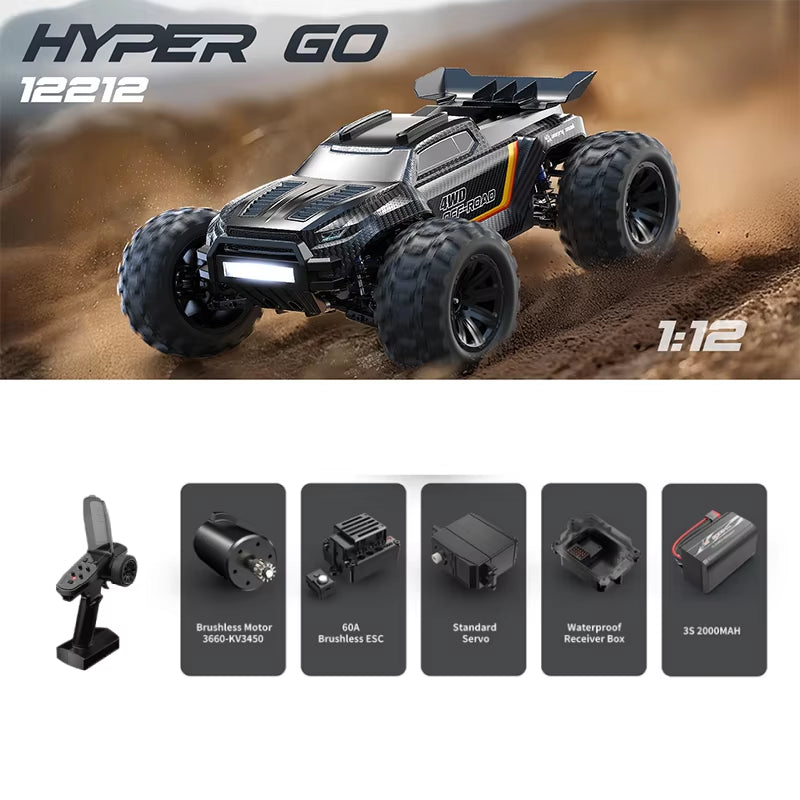 MJX Hyper Go 12212 1/12 Scale Brushless 4WD Off-Road Monster Truck - High-Speed Remote Control Car (58KM/H) - Ideal Gift for Enthusiasts