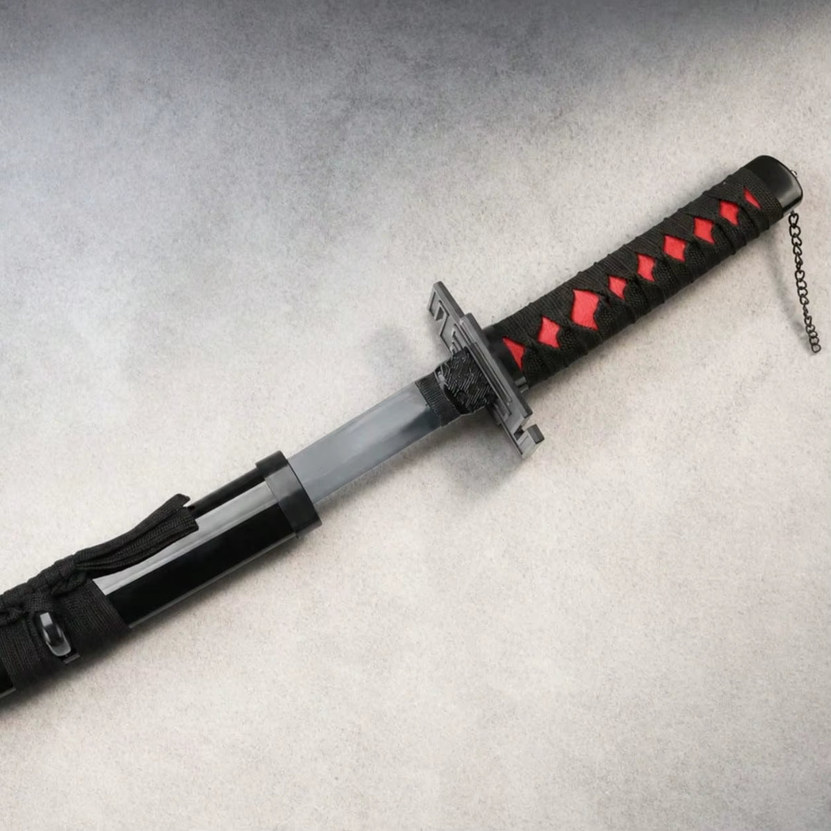 40-Inch Ichigo Kurosaki Tensa Zangetsu Katana Sword - Black Blade Anime Cosplay Prop with Wooden Bamboo Stand and Belt Holster - Full Size Japanese Wooden Sword for Display and Collection