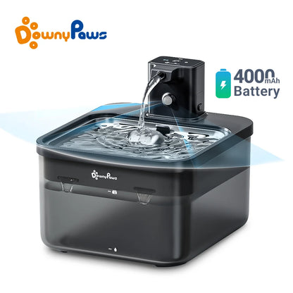 2.5L Automatic Stainless Steel Cat Water Fountain 4000Mah Wireless Pet Drinker Battery & Sensor 2 in 1 Dispenser