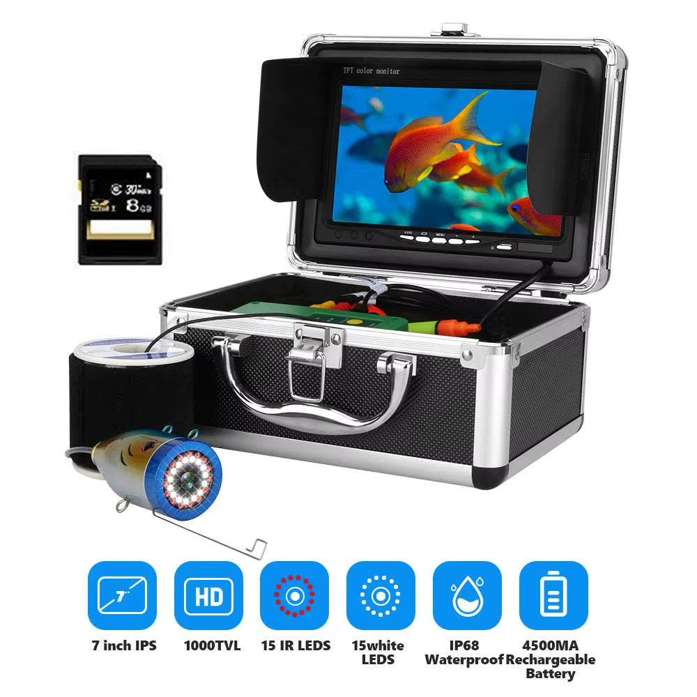Fish Finder Underwater Fishing Camera Double Lamp 30Leds 7Inch 15M  IP68 Waterproof for Ice/Sea/River Fishing Fishfinder