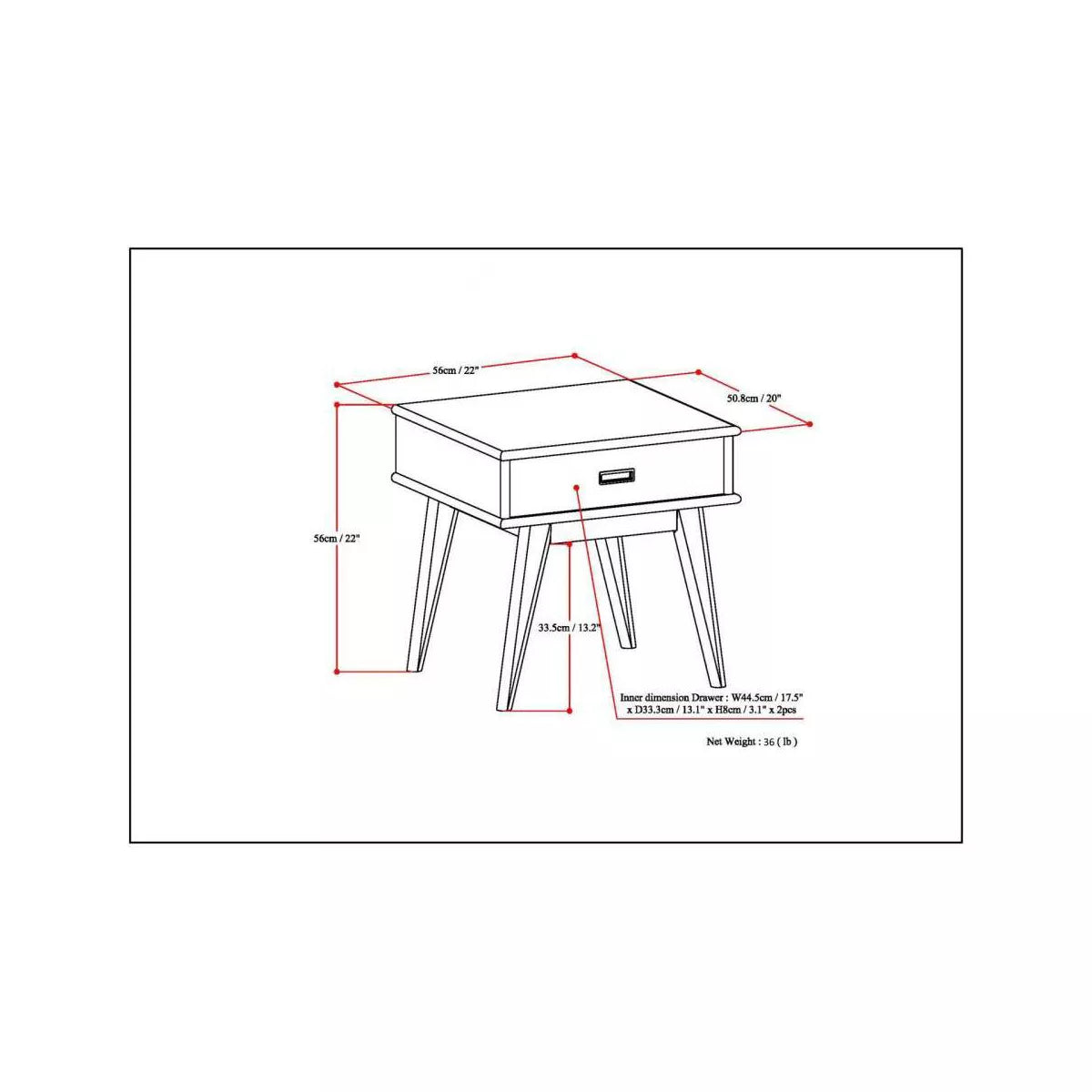 Tierney Mid Century End Table White