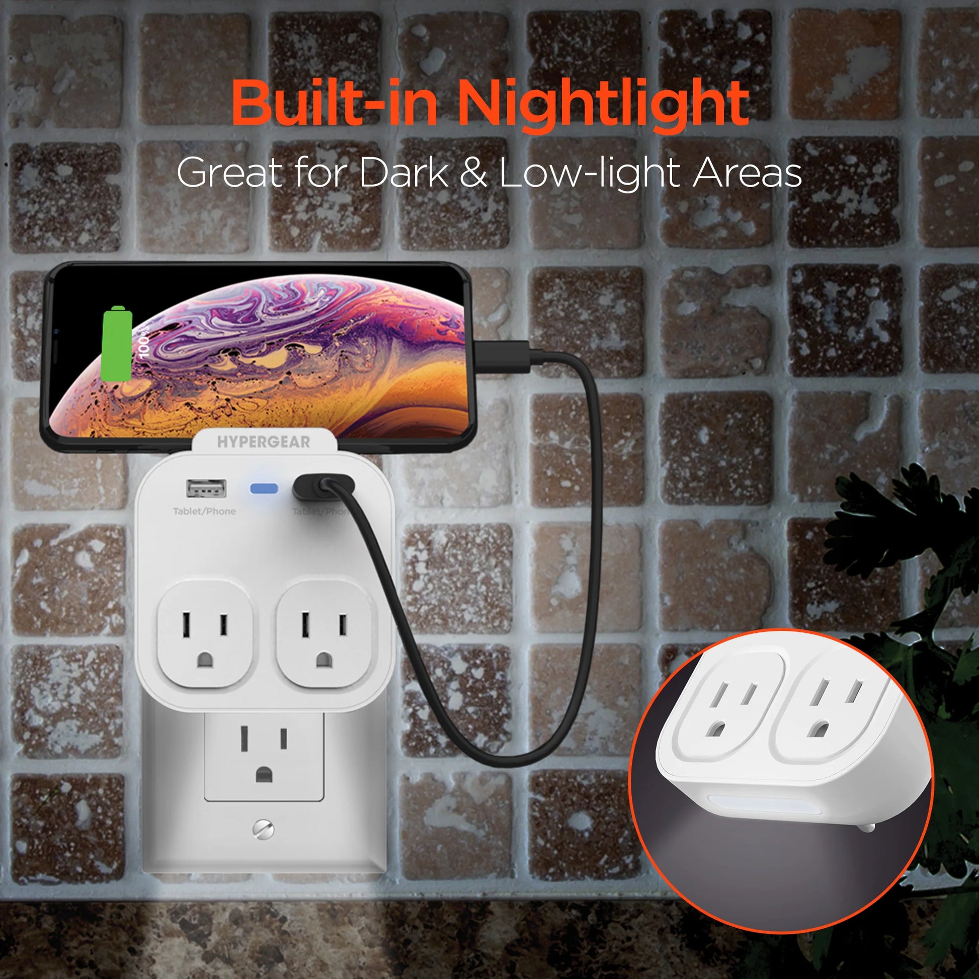 Hypergear Wall Adapter Power Strip White (13623-HYP)
