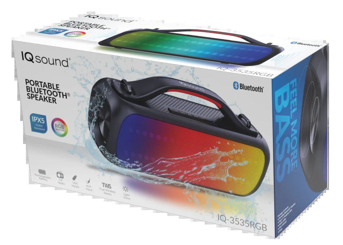 Supersonic Portable Water-Resistant Bluetooth Speaker with Hands-Free Mic (IQ-3535RGB)