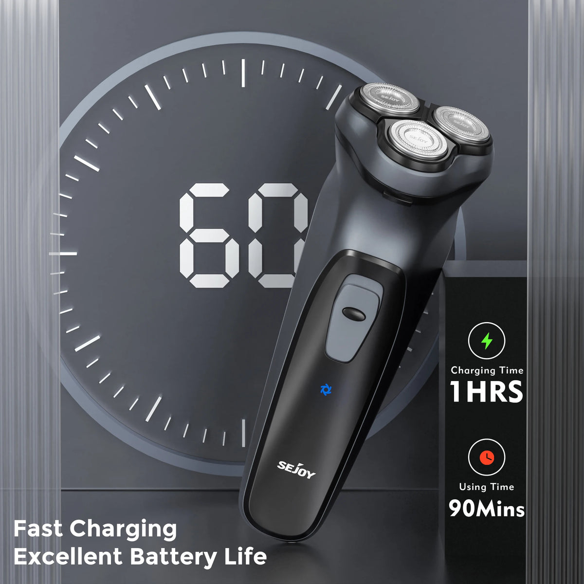 Sejoy 3D Floating Rechargeable Electric Shaver for Men with Integrated Hair Trimmers