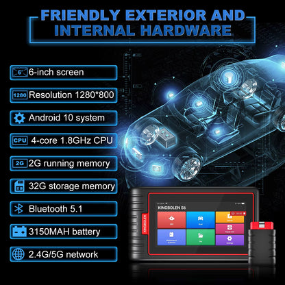 KINGBOLEN S6 CAN FD Comprehensive Automotive Diagnostic Tool with Bluetooth Connectivity and 28 Reset Functions - Lifetime Free Updates