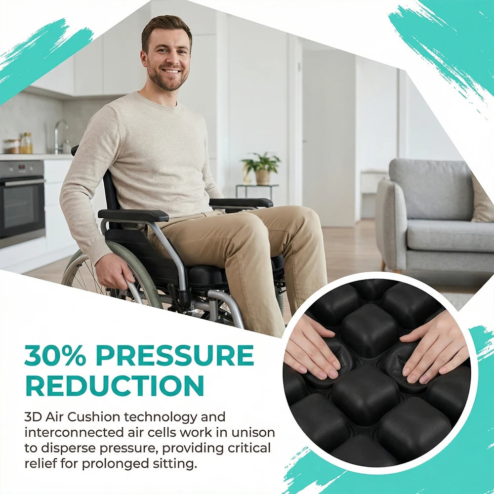 49-Cell Air Seat Cushion for Office, Home, and Outdoor Use with Transparent Matte-Finish Carry Bag