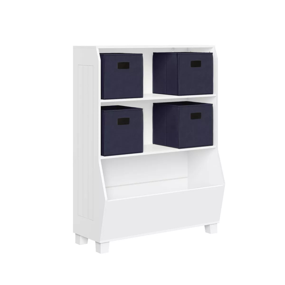 Kids' 34" Playroom Bookshelf with Veggie Bin Organizer, 2 Open Toy Storage Shelves, and 4 Fabric Bins