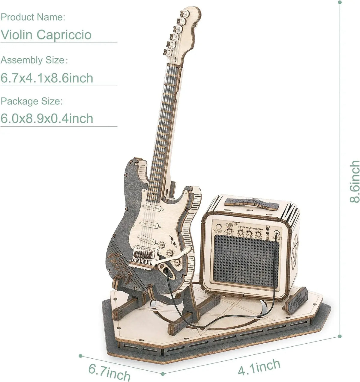 Robotime ROKR Electric Guitar 3D Wooden Puzzle - Creative Assembly Toy for Kids and Adults, Ideal for Christmas Gifts