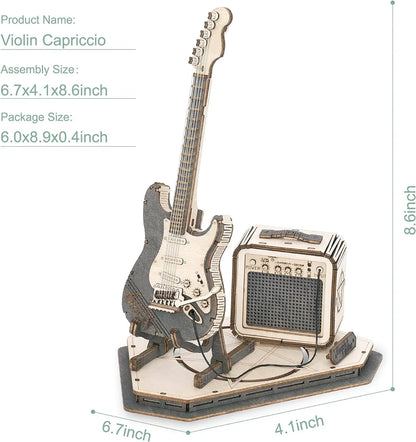Robotime ROKR Electric Guitar 3D Wooden Puzzle - Creative Assembly Toy for Kids and Adults, Ideal for Christmas Gifts