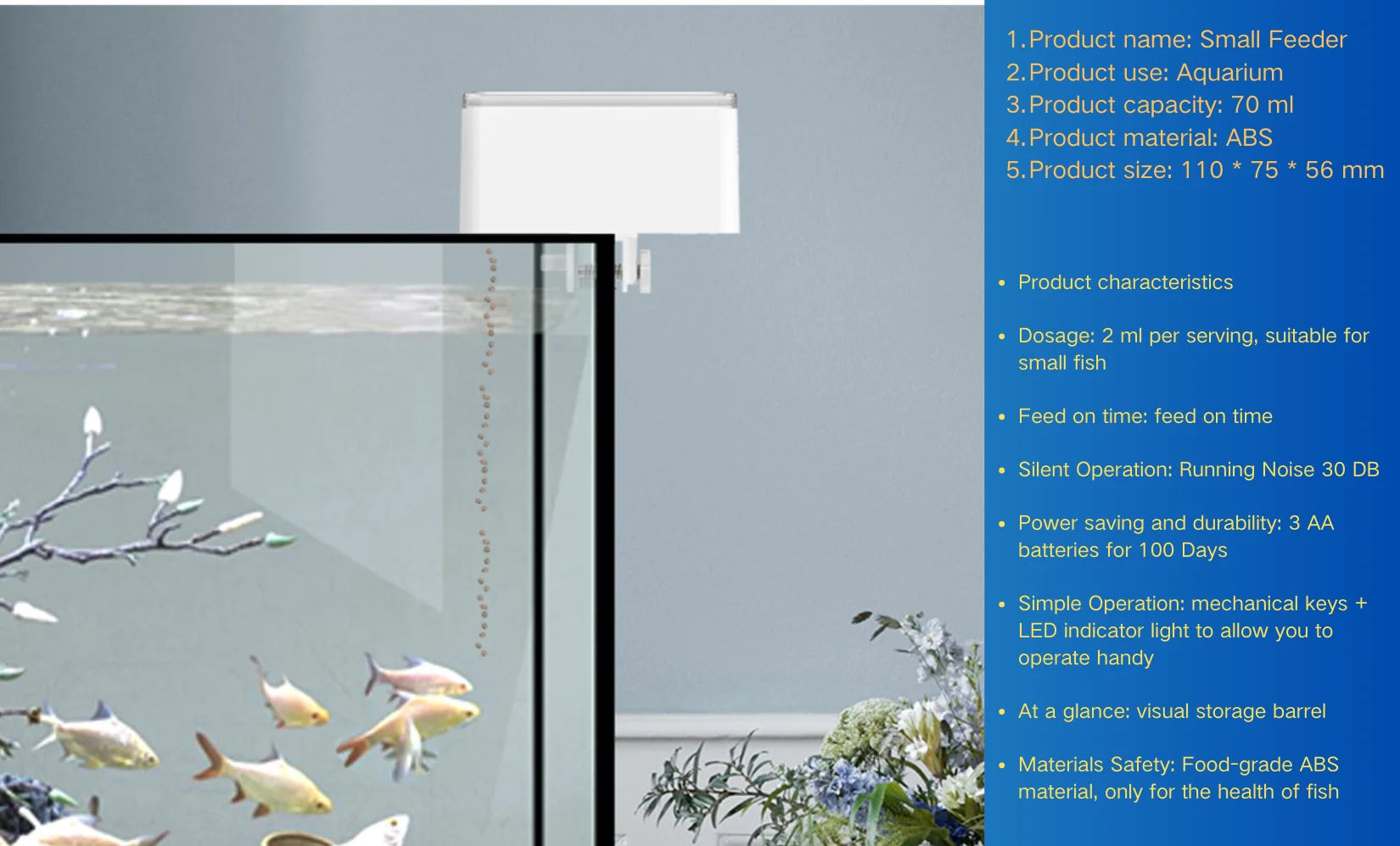 LED Aquarium Digital Fish Tank 70Ml Intelligent Digital Automatic Fishes Feeder with Timer Pet Feeding Fish Food Dispenser Food