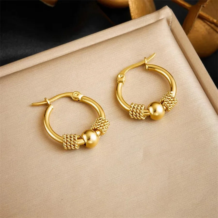 DIEYURO 316L Stainless Steel Golden Hollow Woven Circular Earrings for Women - Fashion Jewelry Gift for Parties 2024