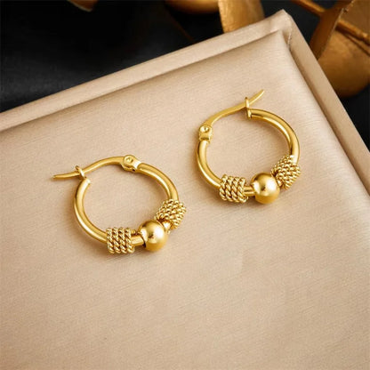 DIEYURO 316L Stainless Steel Golden Hollow Woven Circular Earrings for Women - Fashion Jewelry Gift for Parties 2024