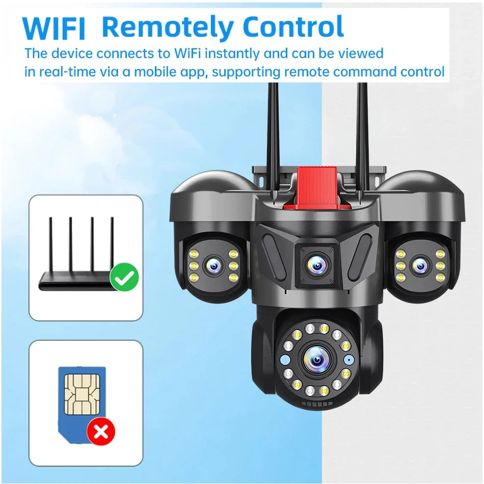 12K 24MP Outdoor Wifi Camera Triple Lens Home Security CCTV Video Surveillance System with Night Vision Triple Screens