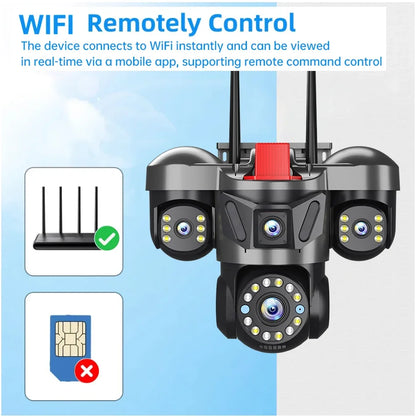 12K 24MP Outdoor Wifi Camera Triple Lens Home Security CCTV Video Surveillance System with Night Vision Triple Screens