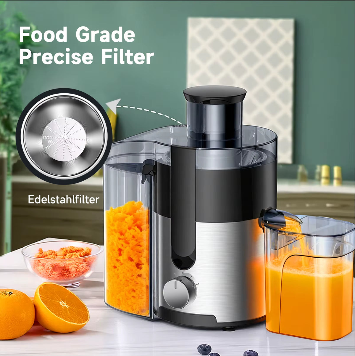 Professional High-Speed Juicer with 3-Inch Wide Mouth, Metal Body, 3-Speed Settings, Easy Cleaning, Detachable Design, High Juice Yield, and Adjustable Spout for Efficient Fruit and Vegetable Juicing