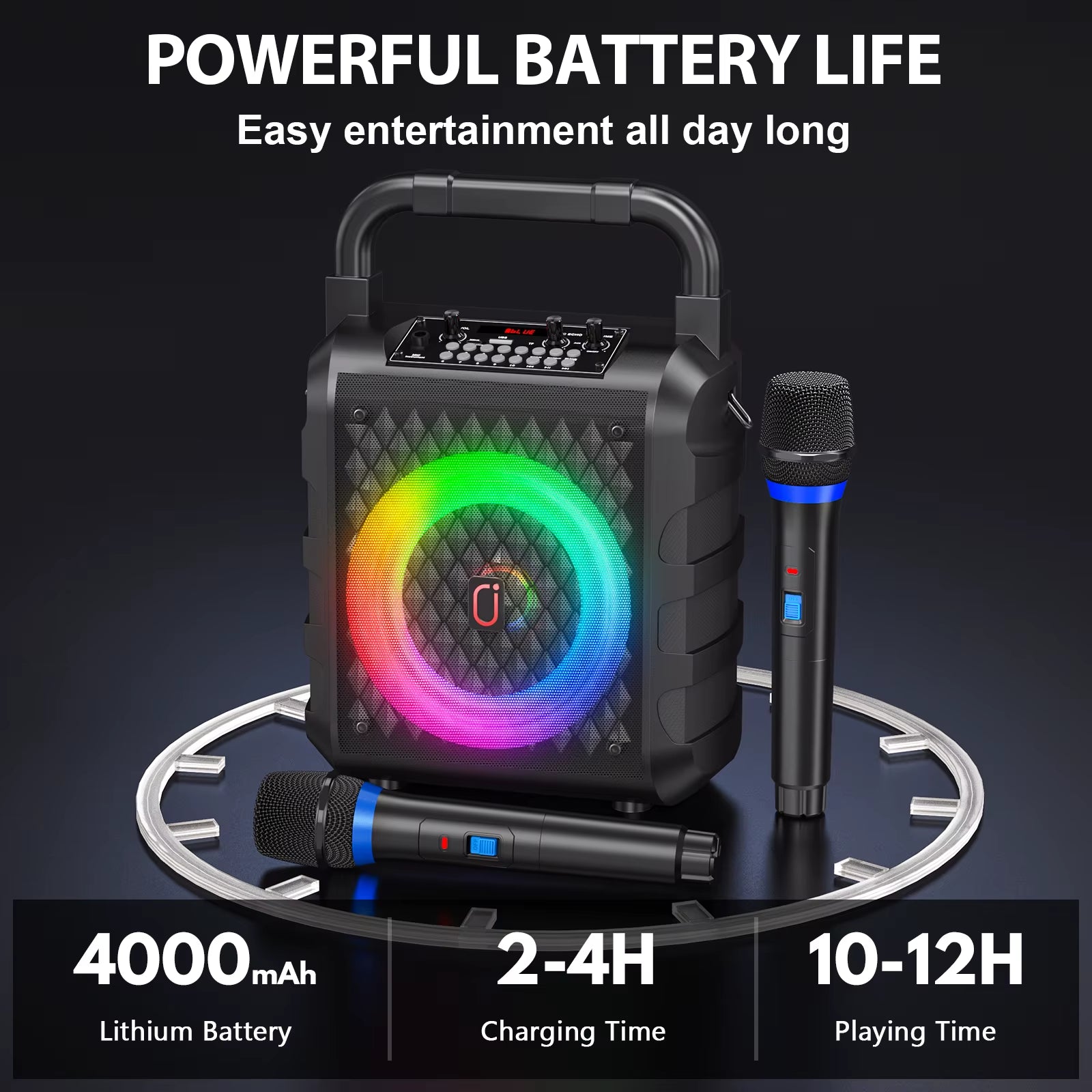 Wireless Speaker, Portable Bluetooth Speaker with Microphone and LED Light, Karaoke Speaker Machine, Home Karaoke System