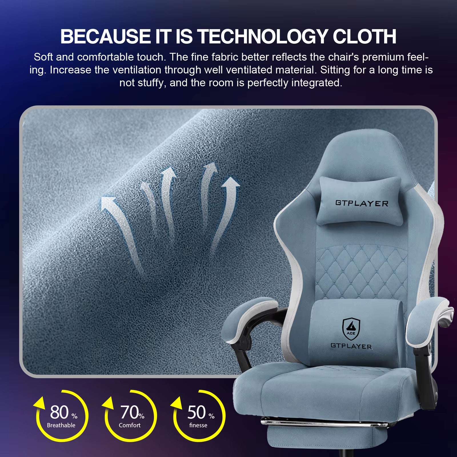 Gaming Chair with Pocket Spring Cushion, Linkage Armrests & Footrest, Ergonomic Office Chair with Lumbar Support