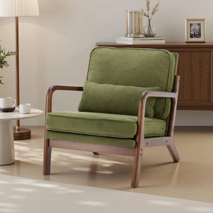 JHK Mid-Century Modern Accent Chair with Solid Wooden Frame, Armrests, and Waist Cushion for Adults - Ideal for Reading and Lounging