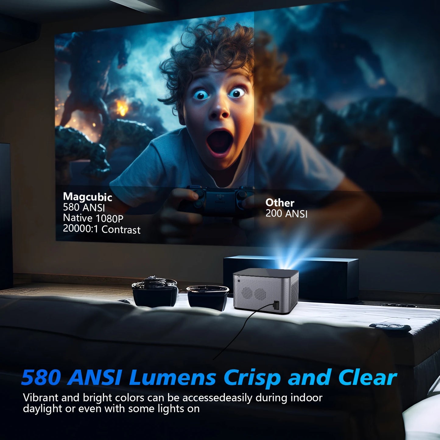 HY350 Projector Android 11 4K 1080P 580ANSI Wifi6 Voice Control Allwinner H713 Electronic Focus BT5.0 Home Projetor