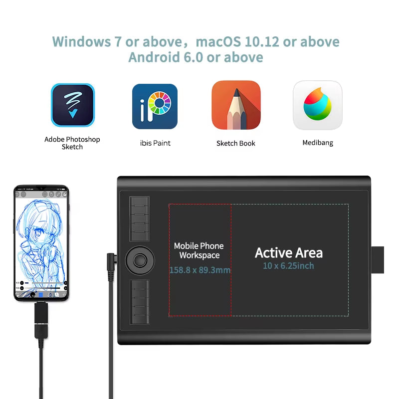 GAOMON M10K PRO 10 X 6.25 Inches Art Digital Graphic Tablet for Drawing Supports Tilt & Radial Function with 10 Shortcut Keys