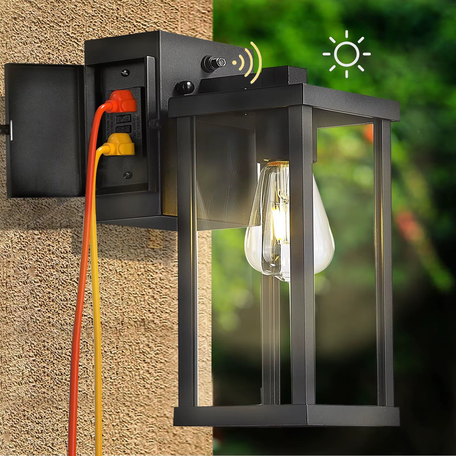 Porch Light with GFCI Outlet Dusk to Dawn Outdoor Light Exterior Lighting Fixtures Wall Mount for House Patio Garage Hallway