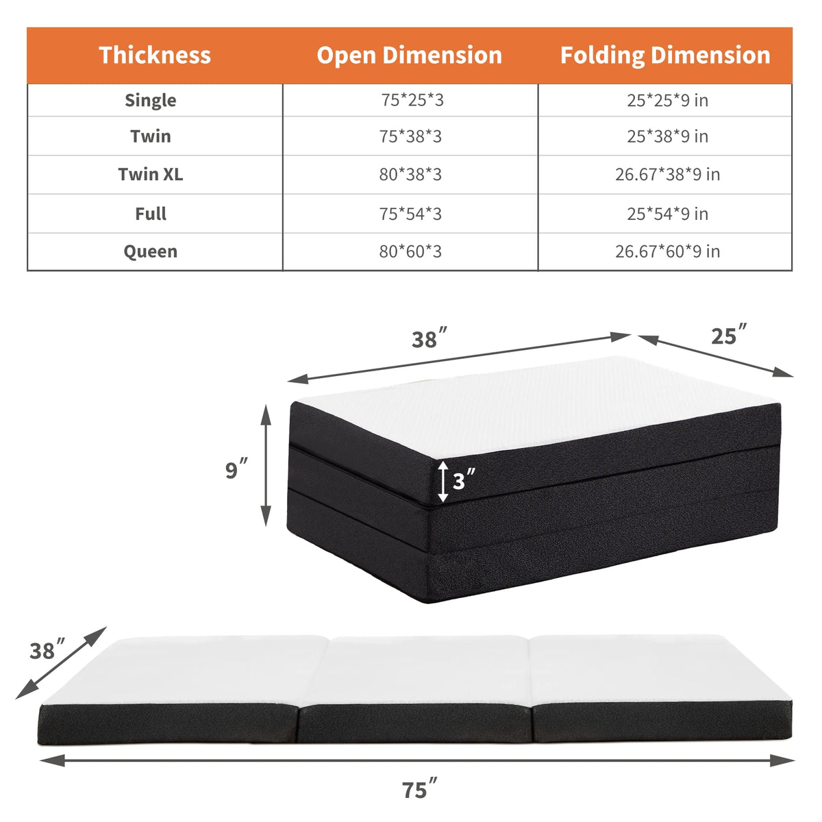 JHK Certified Three-Fold Portable Floor Bed for Travel, Camping, and Yoga - Soft Touch with Flexible Zipper