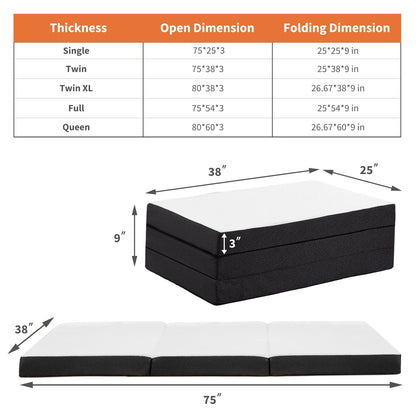 JHK Certified Three-Fold Portable Floor Bed for Travel, Camping, and Yoga - Soft Touch with Flexible Zipper