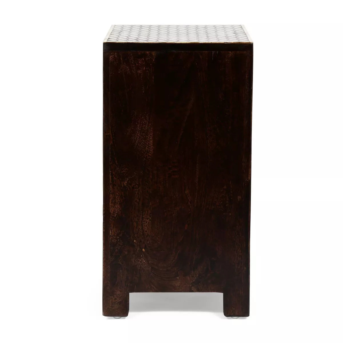 Benewah Handcrafted Boho 3 Drawer Mango Wood Nightstand - Exotic Inlay, Storage