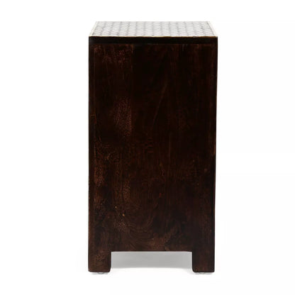 Benewah Handcrafted Boho 3 Drawer Mango Wood Nightstand - Exotic Inlay, Storage