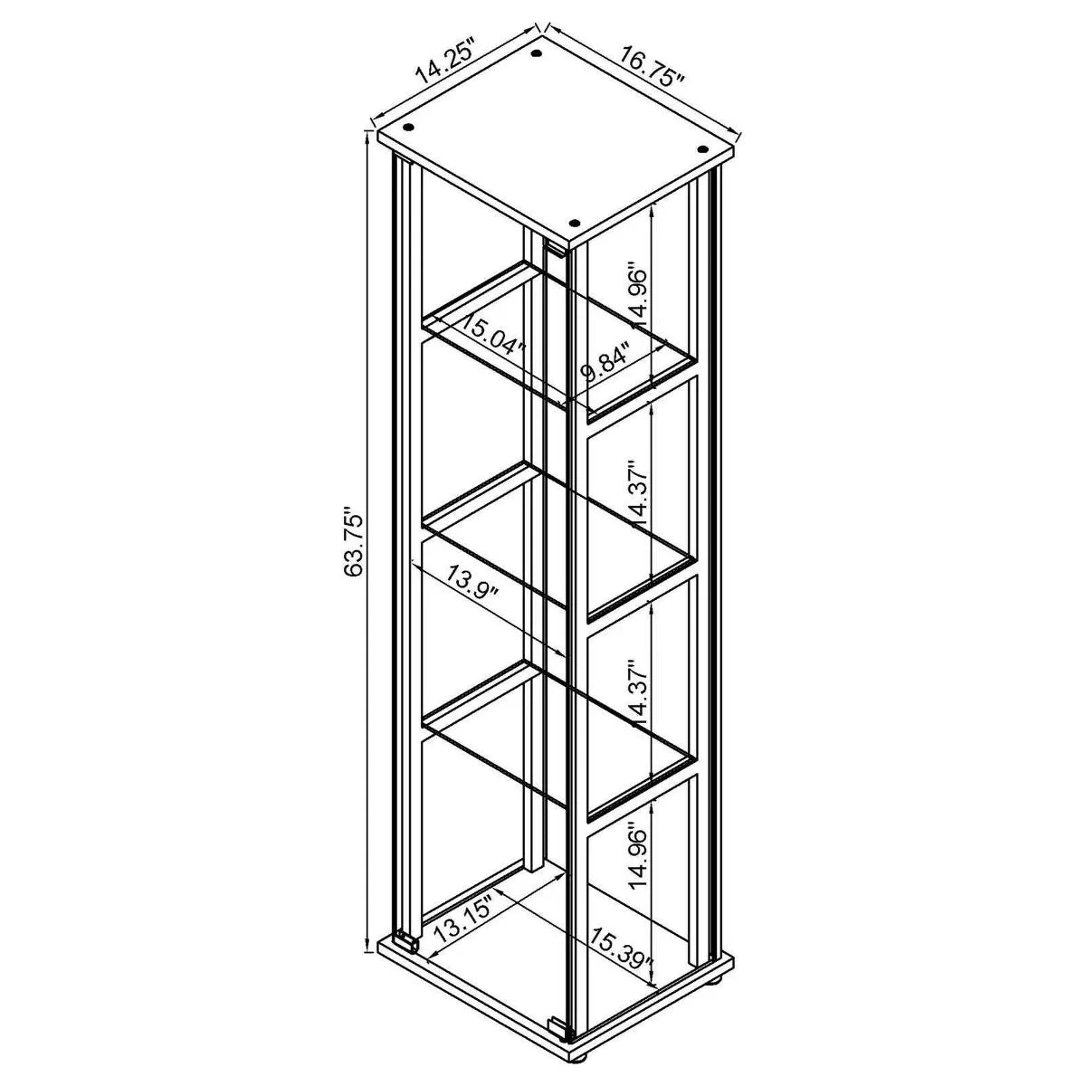 Cyclamen Contemporary 4-Shelf Glass Curio Cabinet in Black and Clear Finish