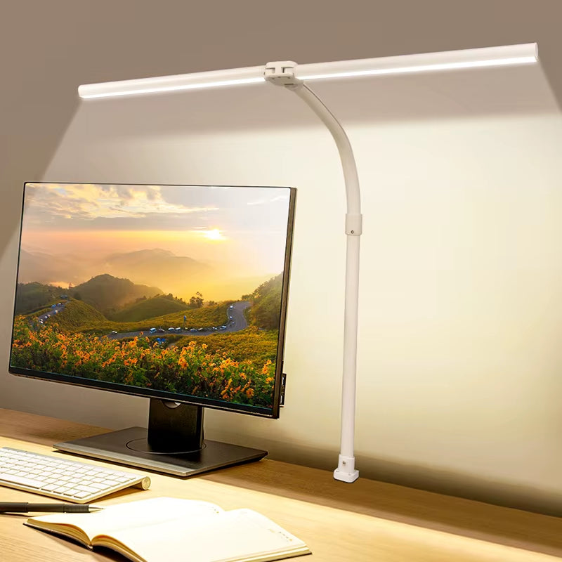 Double Head LED Desk Lamp EU/US Architect Desk Lamps Office 24W Brightest 5Color Modes and 5 Dimmable Eye Protection Lamp