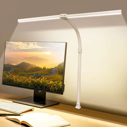 Double Head LED Desk Lamp EU/US Architect Desk Lamps Office 24W Brightest 5Color Modes and 5 Dimmable Eye Protection Lamp