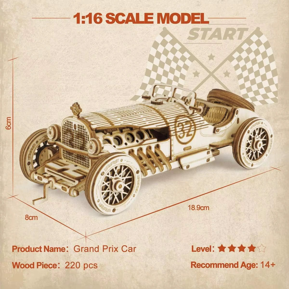 Robotime Classic Car 3D Wooden Puzzle Model Kits: Vintage Train, Army Jeep, and Heavy Truck at 1:15 Scale for Children