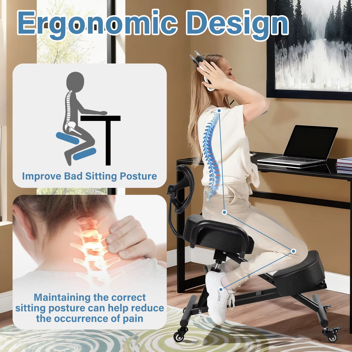 Height Adjustable Kneeling Chair with Back Support for Adults and Children
