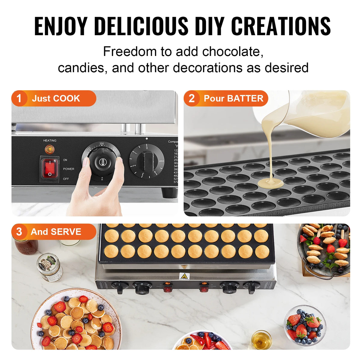 Succebuy 50-Piece Mini Dutch Pancake Maker and Dorayaki Baking Machine - Commercial Non-Stick Waffle Maker with Dual Temperature and Time Control