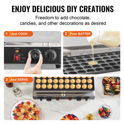 Succebuy 50-Piece Mini Dutch Pancake Maker and Dorayaki Baking Machine - Commercial Non-Stick Waffle Maker with Dual Temperature and Time Control