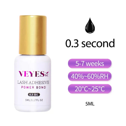 Veyes Inc 5ml Eyelash Extensions Adhesive - Fast Drying (0.5 Seconds) with 7 Weeks Retention for Volume Makeup Applications