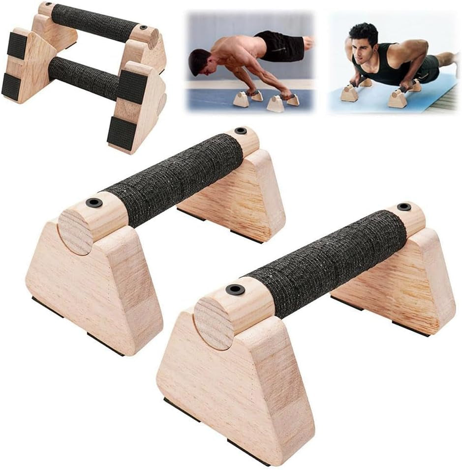Push-Up Stand, 2 PCS Wood Pushup Bars Non-Slip Base Exercise Home Workout Equipment, Push up Bars & Calisthenics Bar, Supports Aerobics and Upper Body Strength Training for Men and Women