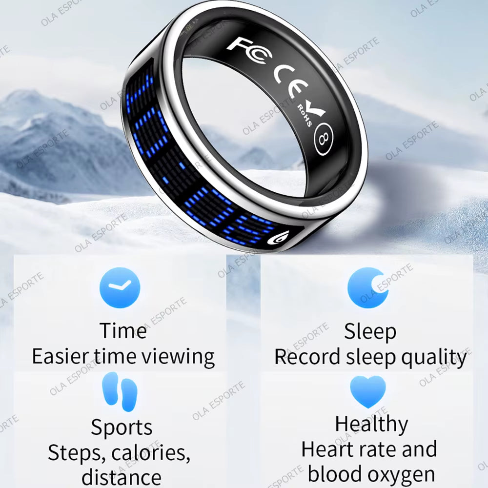 US Local Smart Ring with LED Display Screen Call Reminder Heart Rate Blood Oxygen Monitor IP68 Waterproof Multi Sports Mode Gift