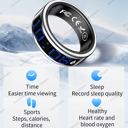 US Local Smart Ring with LED Display Screen Call Reminder Heart Rate Blood Oxygen Monitor IP68 Waterproof Multi Sports Mode Gift