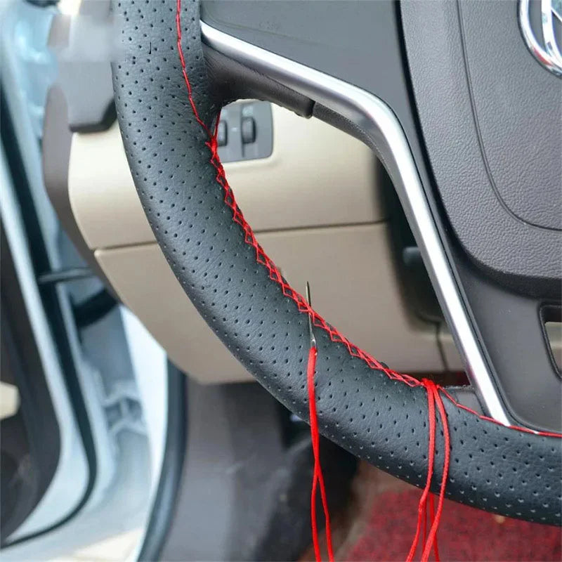 Premium Car Steering Wheel Cover Kit with Needles and Braided Thread - Two-Color DIY Soft Artificial Leather Auto Accessories